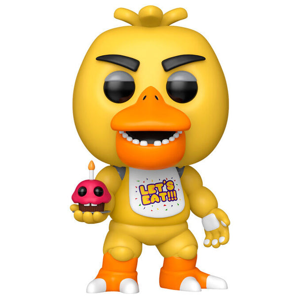 Vue rapprochée de la figurine Funko POP Chica, détaillée et colorée, idéale pour collection Five Nights at Freddy's