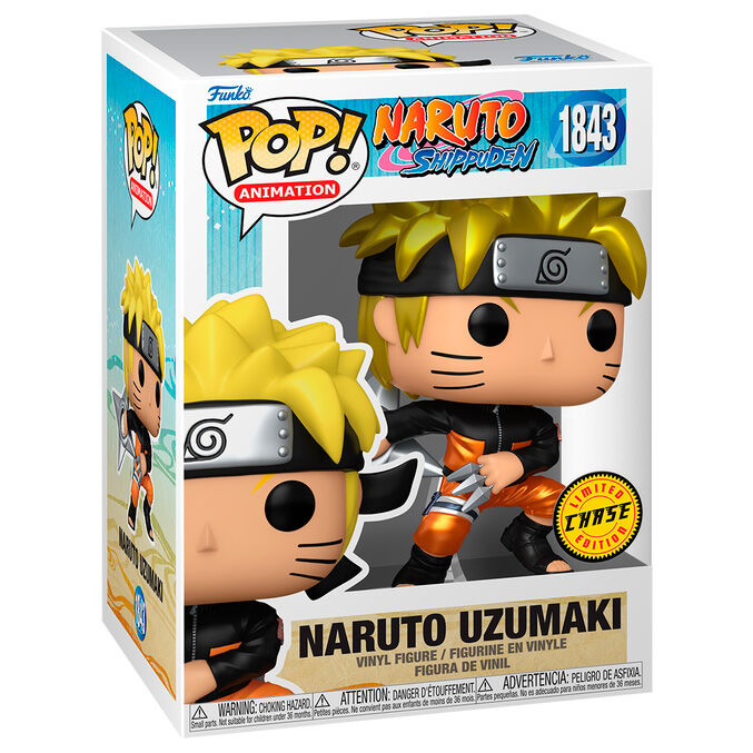 Vue latérale de la figurine Funko POP Naruto Uzumaki montrant les détails du costume