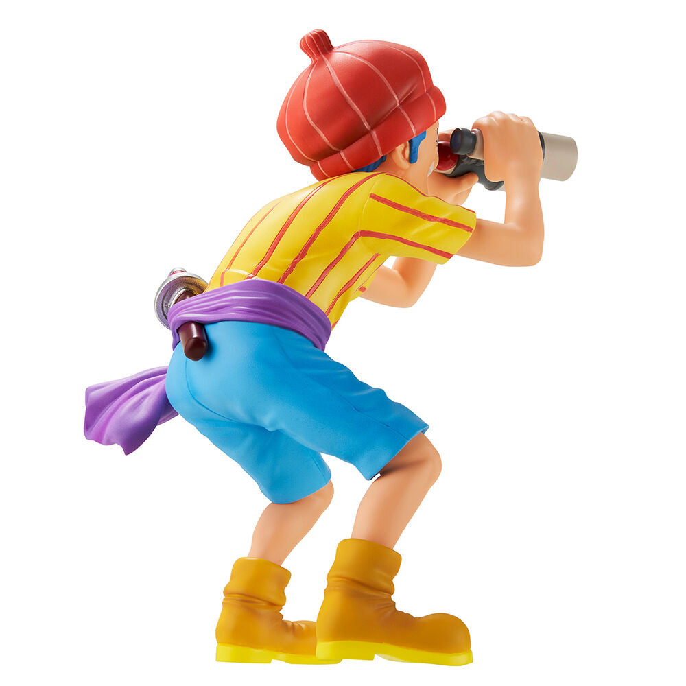 Profil latéral de la figurine Buggy Roger Pirates BANPRESTO, taille compacte et design fidèle