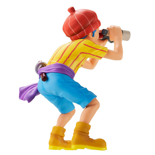 Profil latéral de la figurine Buggy Roger Pirates BANPRESTO, taille compacte et design fidèle