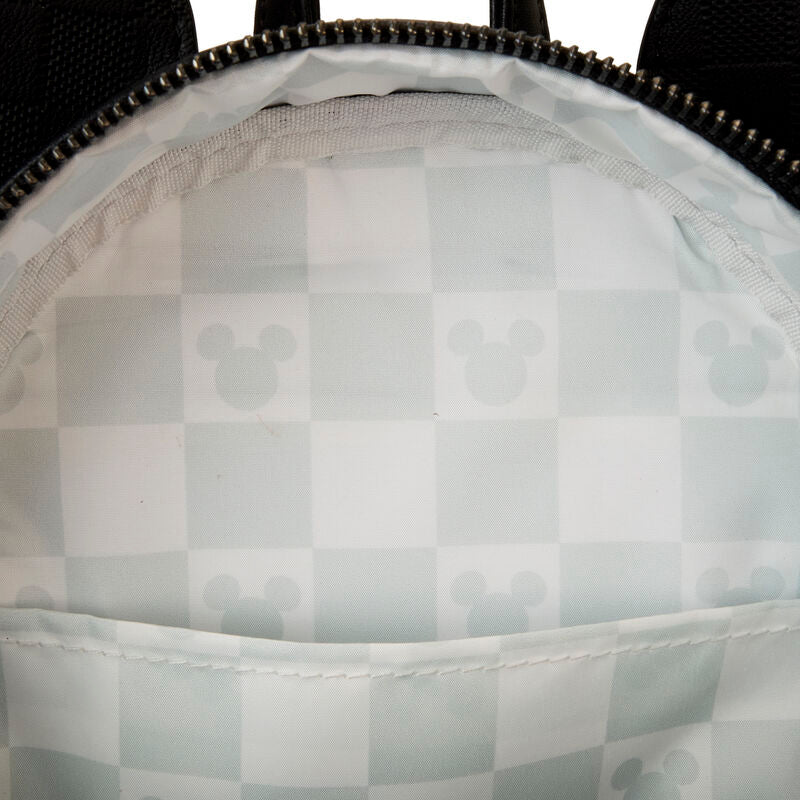 Intérieur du sac à dos Loungefly Disney Mickey Ear Evergreen avec doublure assortie et détails imprimés