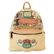 Vue de face du sac à dos LOUNGEFLY Friends Central Perk en simili cuir vegan avec poche avant et illustrations colorées
