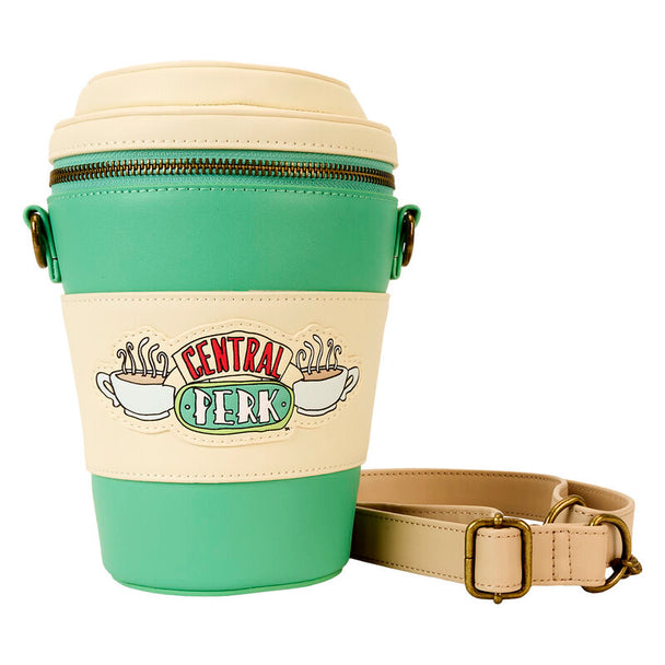 Sac à épaule Loungefly Friends Central Perk en cuir vegan avec détails embossés et chaîne dorée antique, vue de face