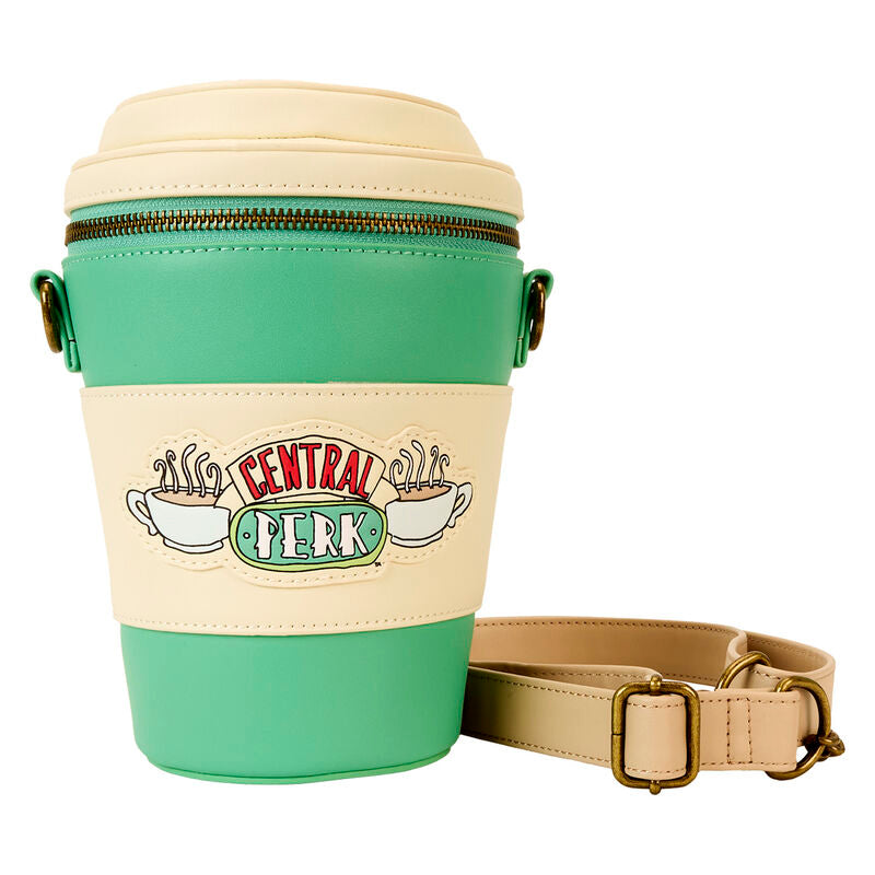 Sac à épaule Loungefly Friends Central Perk en cuir vegan avec détails embossés et chaîne dorée antique, vue de face
