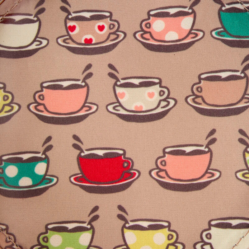 Sac Loungefly Friends Central Perk posé sur fond clair, montrant sa forme compacte et élégante