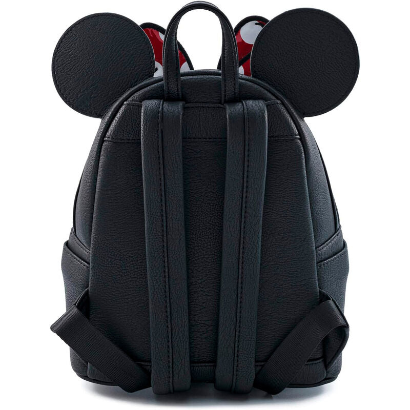 Détail du sac à dos Loungefly Minnie Bow montrant la texture et la qualité des matériaux