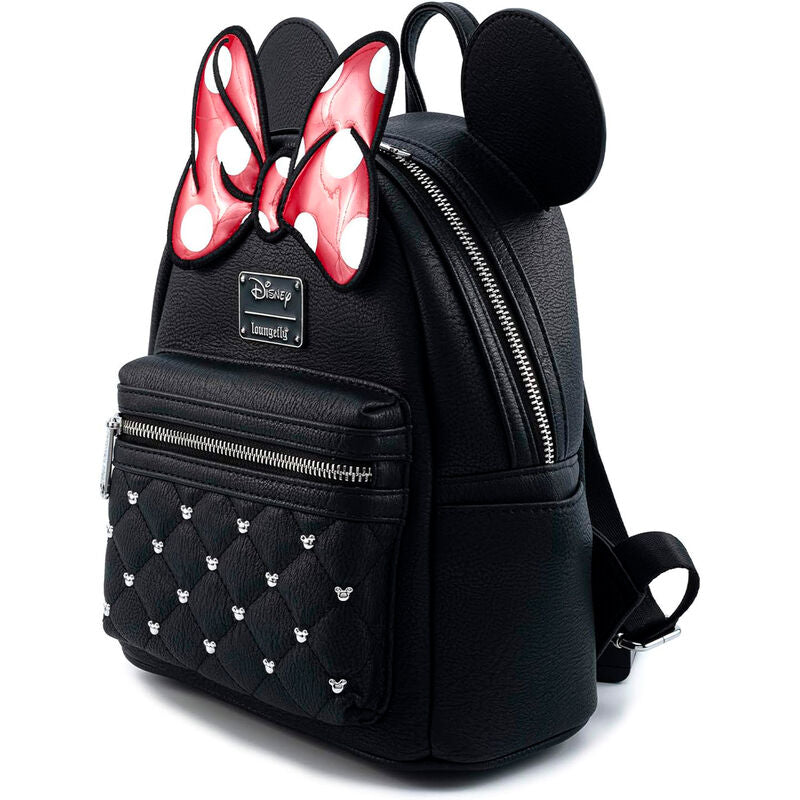 Vue latérale du sac à dos Disney Minnie Bow Loungefly mettant en avant les bretelles ajustables