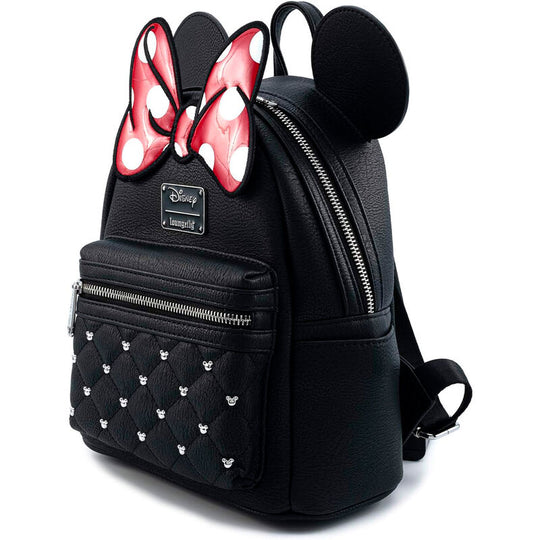 Vue latérale du sac à dos Disney Minnie Bow Loungefly mettant en avant les bretelles ajustables