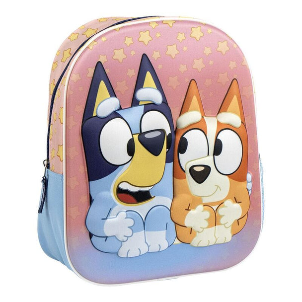 Sac à dos 3D Bluey 31cm de face avec design coloré et détails en relief, idéal pour enfants.