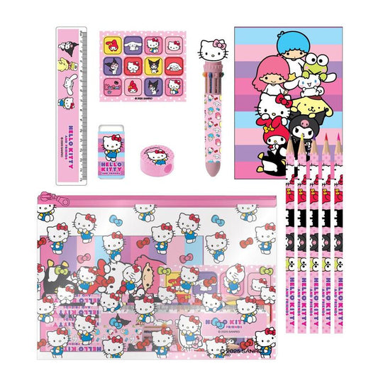 Set de papeterie Hello Kitty CERDÁ avec accessoires colorés et design charmant, dimensions 22x14 cm.