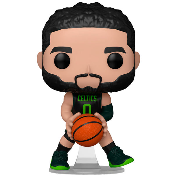 Figurine Funko POP de Jayson Tatum en tenue de joueur NBA des Boston Celtics, vue de face sur fond blanc