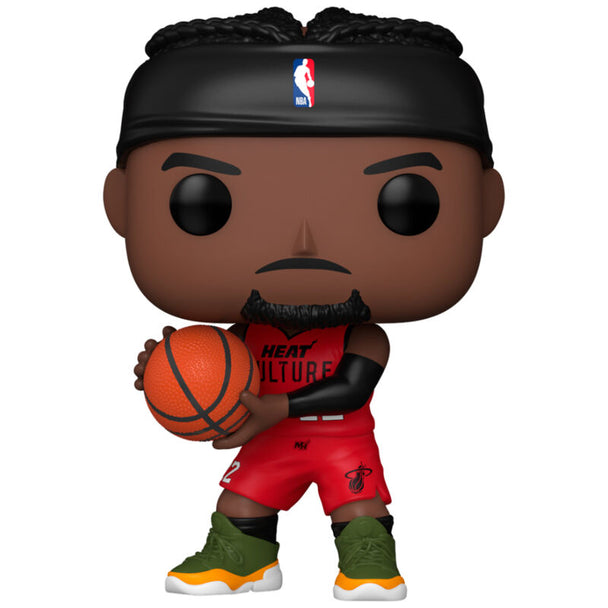 Figurine Funko POP de Jimmy Butler en tenue Miami Heat, vue de face sur fond blanc