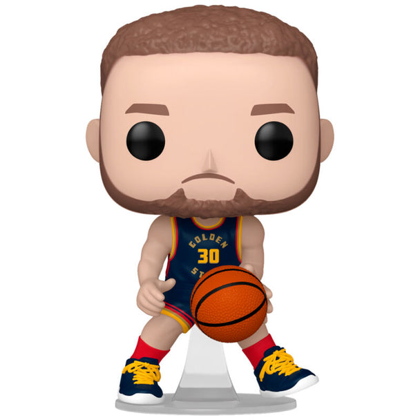 Figurine Funko POP de Stephen Curry en tenue Golden State Warriors vue de face avec détails précis