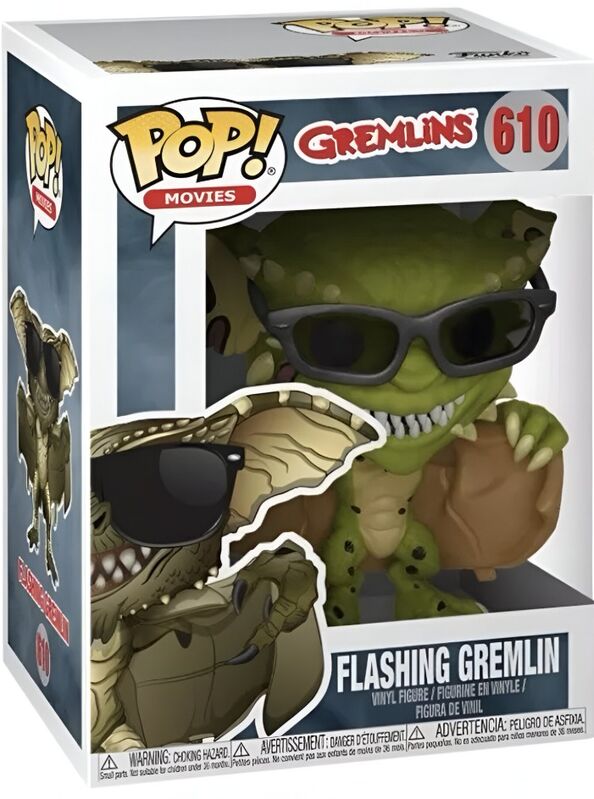 Vue rapprochée de la figurine Flashing Gremlin Funko POP avec détails lumineux et couleurs vives