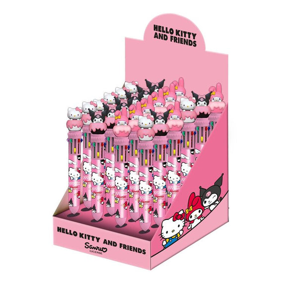 Lot de 10 stylos Hello Kitty aux couleurs assorties dans leur display compact KARACTERMANIA.