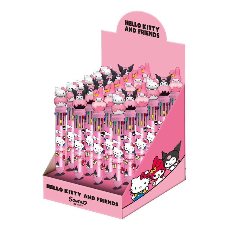 Lot de 10 stylos Hello Kitty aux couleurs assorties dans leur display compact KARACTERMANIA.