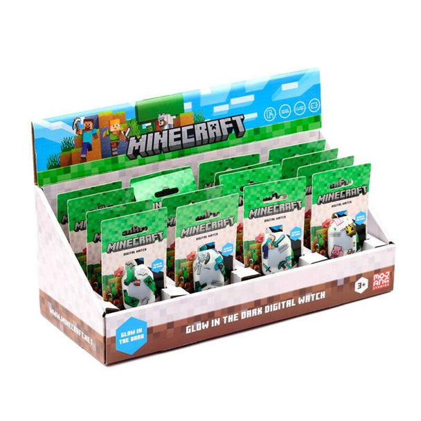 Montre digitale en silicone Minecraft PUCKATOR vue de face avec affichage digital clair