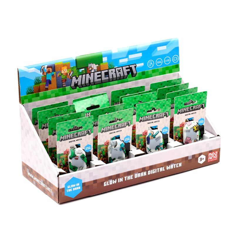 Montre digitale en silicone Minecraft PUCKATOR vue de face avec affichage digital clair