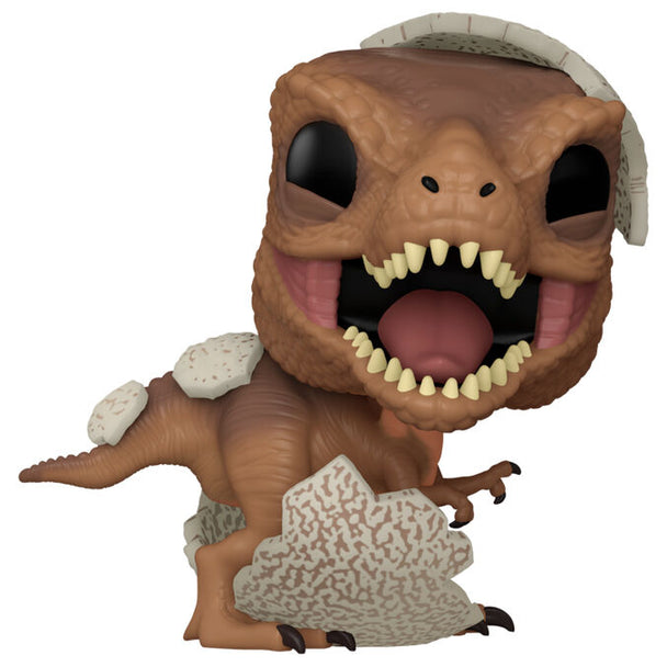 Vue rapprochée de la figurine Funko POP T.Rex Hatchling Jurassic Park montrant les détails du dinosaure bébé