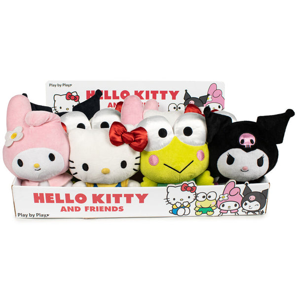 Peluche Hello Kitty de 15 cm en tissu doux avec un nœud rose, vue de face sur fond blanc