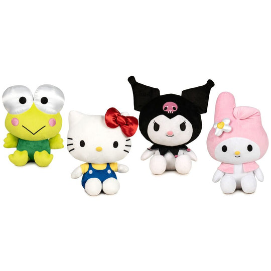 Gros plan sur la peluche Hello Kitty PLAY BY PLAY de 15 cm montrant les détails du visage et des coutures