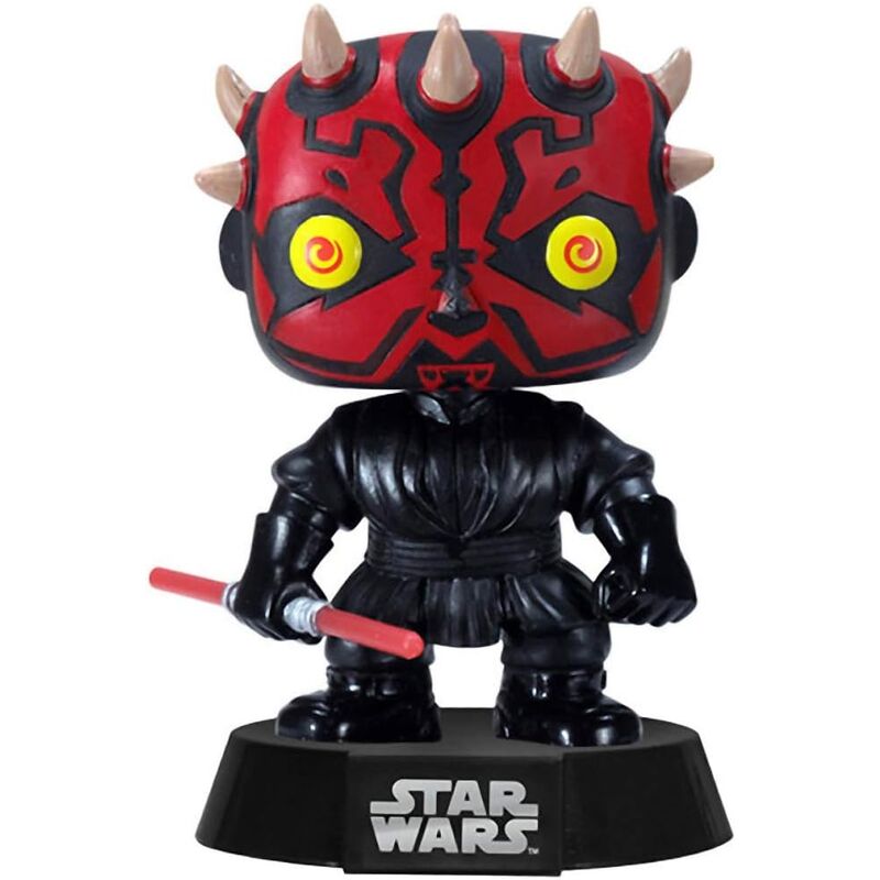 Figurine Funko Pop Star Wars Darth Maul de profil montrant ses cornes et sabre laser