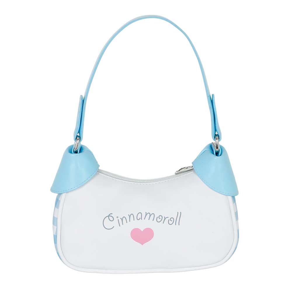 Détail du sac Hello Kitty Cinnamoroll montrant la fermeture éclair et la texture du tissu