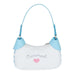 Détail du sac Hello Kitty Cinnamoroll montrant la fermeture éclair et la texture du tissu