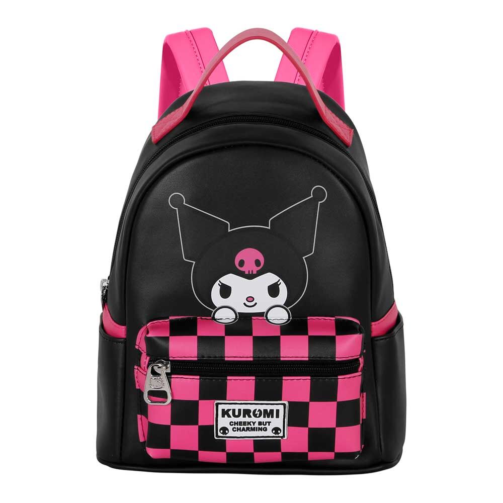 Sac à dos Hello Kitty Kuromi KARACTERMANIA vue de face avec motifs colorés et taille 25cm