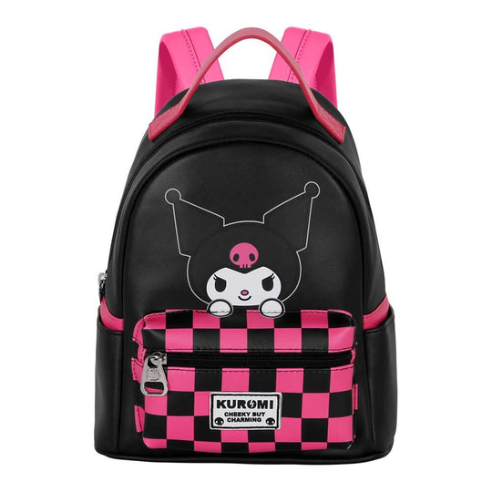Sac à dos Hello Kitty Kuromi KARACTERMANIA vue de face avec motifs colorés et taille 25cm