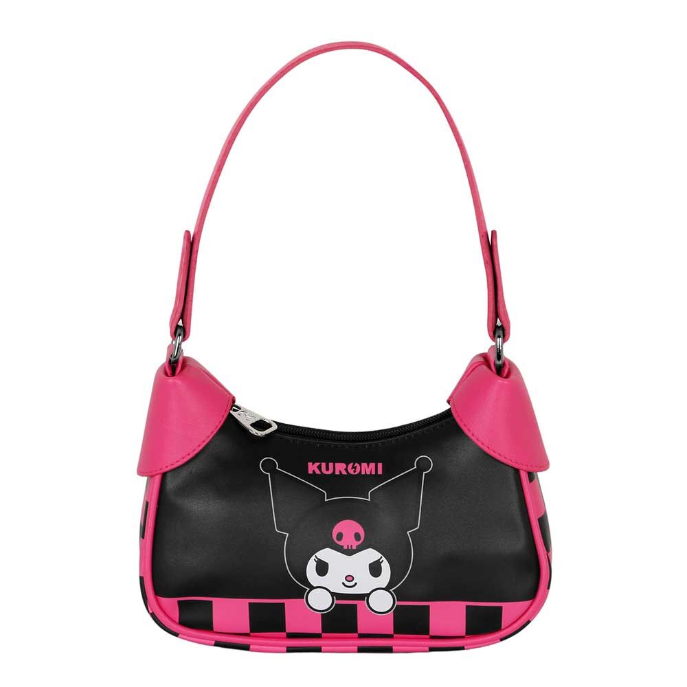 Sac Hello Kitty Kuromi de couleur noire et rose, dimensions 21,5x8x11,5cm, design Creageek Multivers visible de face