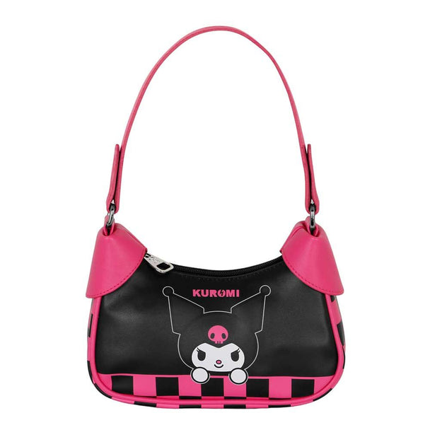 Sac Hello Kitty Kuromi de couleur noire et rose, dimensions 21,5x8x11,5cm, design Creageek Multivers visible de face