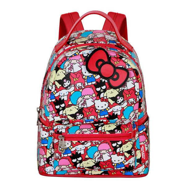 Sac à dos Hello Kitty Friends 25cm vu de face avec motifs colorés et logo KARACTERMANIA