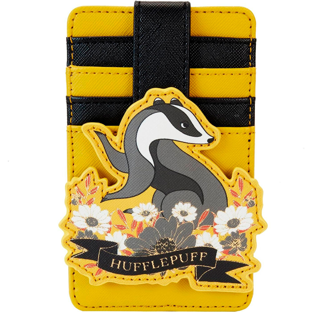 Porte-cartes Loungefly Harry Potter Hufflepuff ouvert avec plusieurs cartes insérées