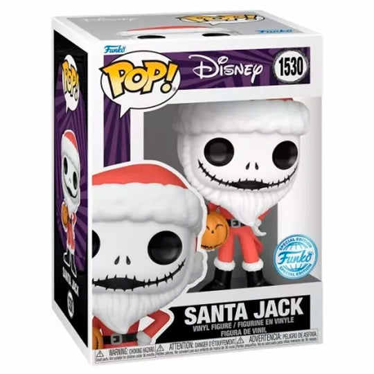 Vue rapprochée de la figurine Funko POP Jack Skellington Noël, montrant les détails du vinyle et les couleurs vives.