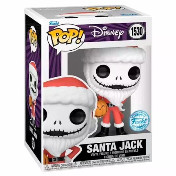 Vue rapprochée de la figurine Funko POP Jack Skellington Noël, montrant les détails du vinyle et les couleurs vives.