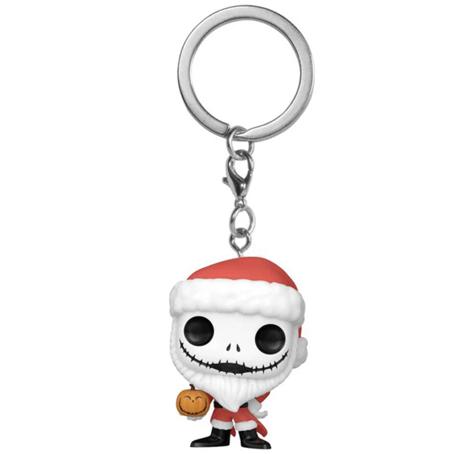 Porte-clés Funko Pocket POP Jack Skellington en costume de Père Noël, vue de face sur fond blanc