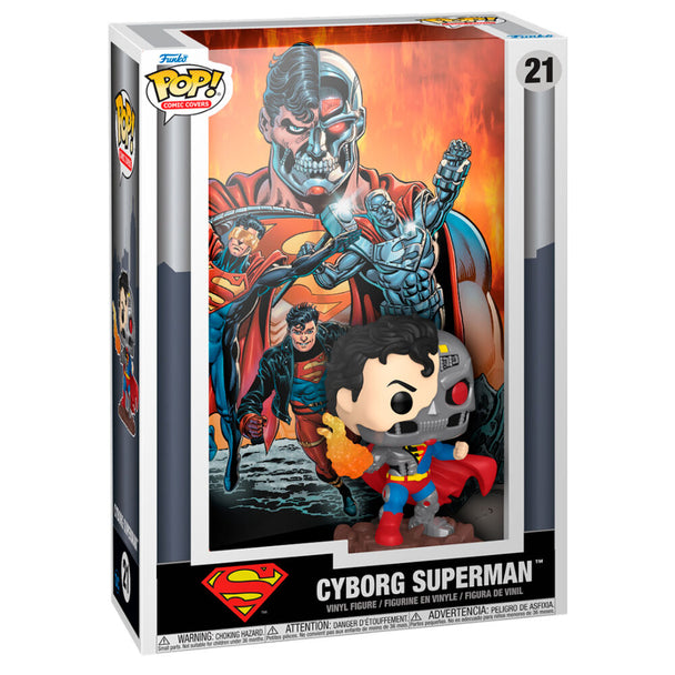 Figurine POP Funko Cyborg Superman en position de combat, avec un design inspiré des comics DC, vue de face.