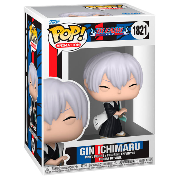 Figurine Funko POP Gin Ichimaru de Bleach en vinyle de 9 cm présentée dans sa boîte cadeau officielle