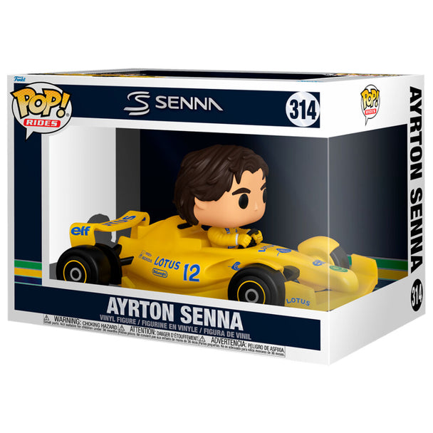 Figurine FUNKO POP Rides Ayrton Senna au volant de la Lotus Super Deluxe vue de face avec détails précis