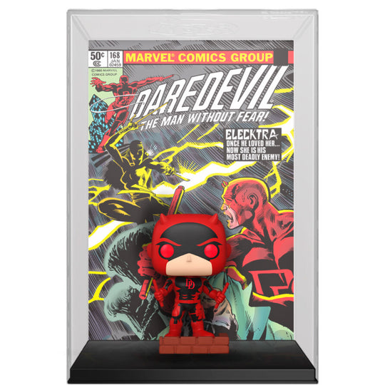 Vue latérale de la figurine Funko POP Daredevil Marvel Comic Cover montrant ses dimensions et finitions soignées