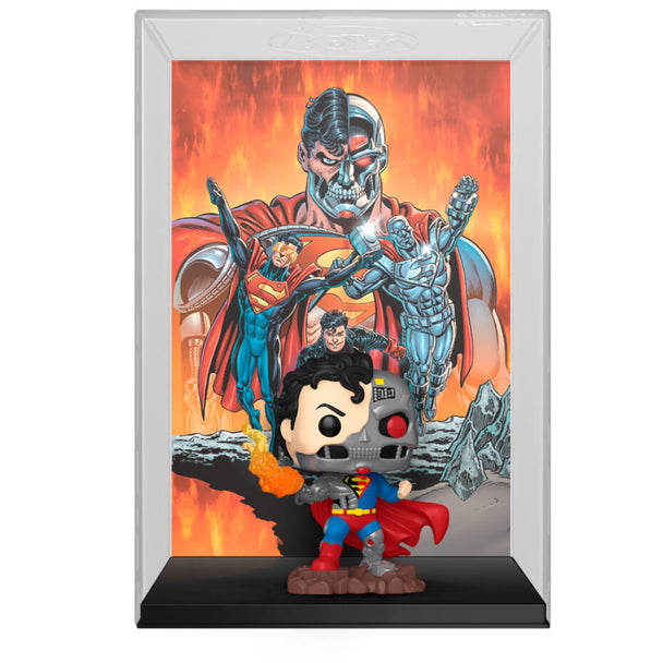 Emballage officiel de la figurine POP Funko Cyborg Superman, édition Comic Cover, montrant le personnage et le logo DC Comics.