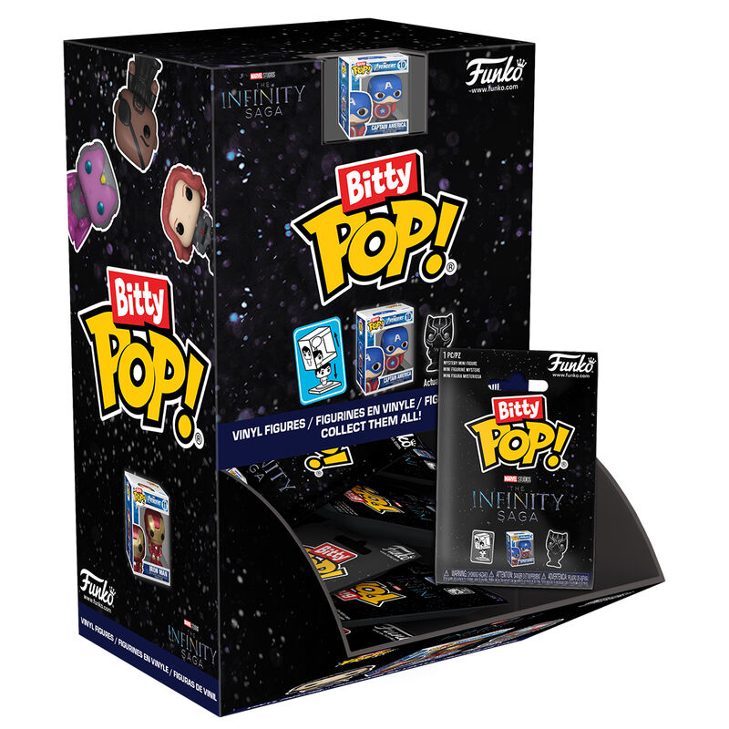 Figurine Bitty POP Marvel Infinity Saga par FUNKO, illustrant un héros emblématique de la saga Infinity, vue de face avec détails colorés.