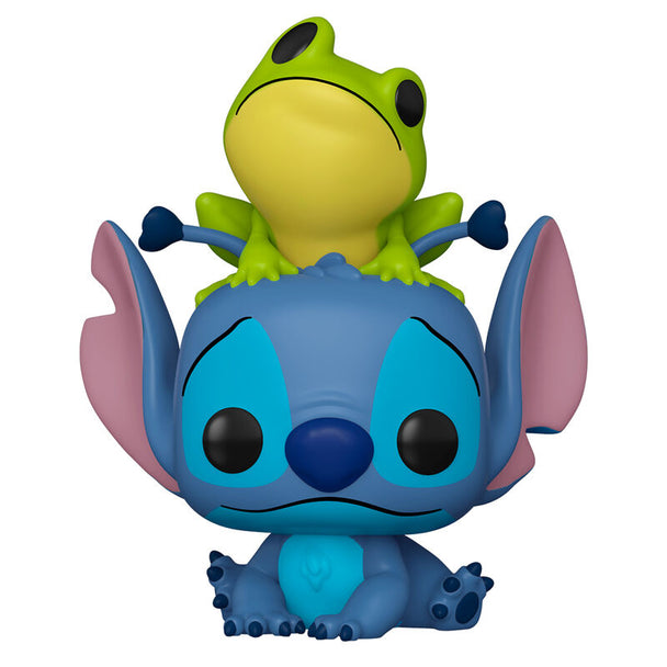 Vue latérale de la figurine POP Stitch avec Grenouille de FUNKO, montrant les détails soignés et la finition de haute qualité