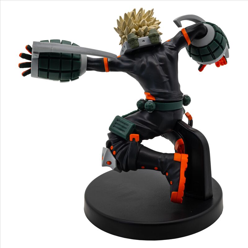 Arrière de la figurine Katsuki Bakugo avec mise en valeur des accessoires explosifs