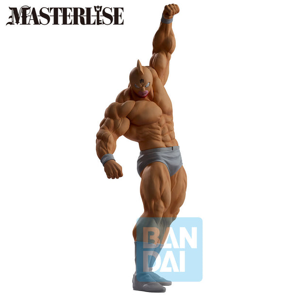 Profil gauche de la figurine Kinnikuman BANPRESTO montrant la posture dynamique et les textures