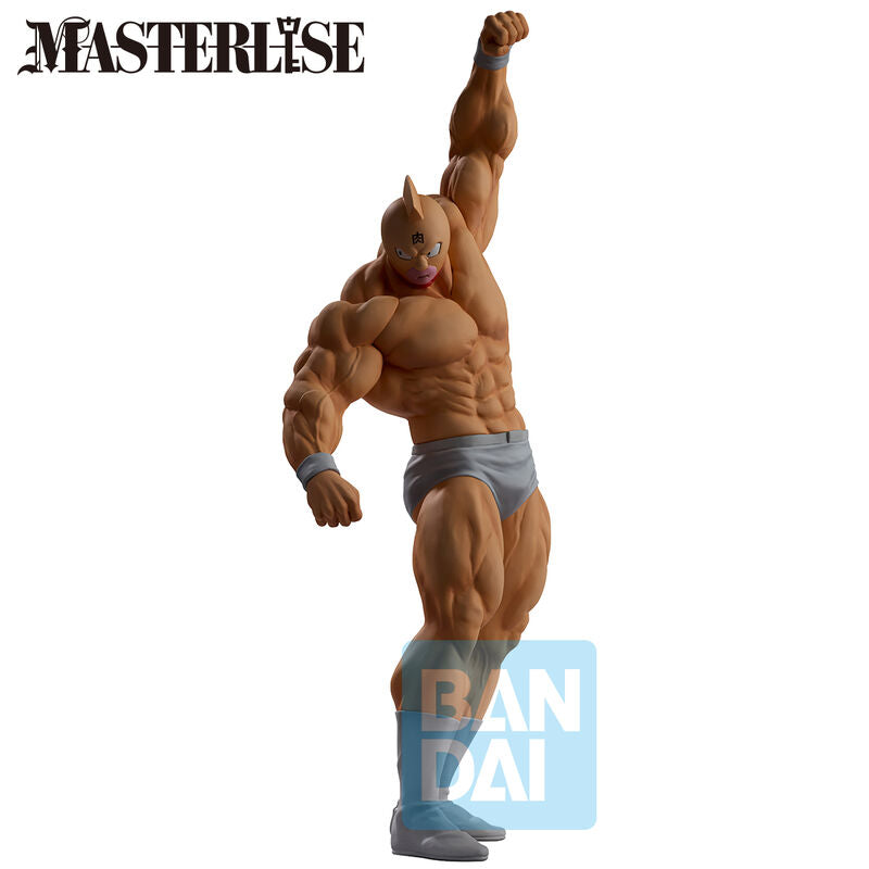 Profil gauche de la figurine Kinnikuman BANPRESTO montrant la posture dynamique et les textures
