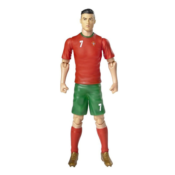 Figurine articulée de Cristiano Ronaldo en maillot Portugal vue de face sur fond blanc
