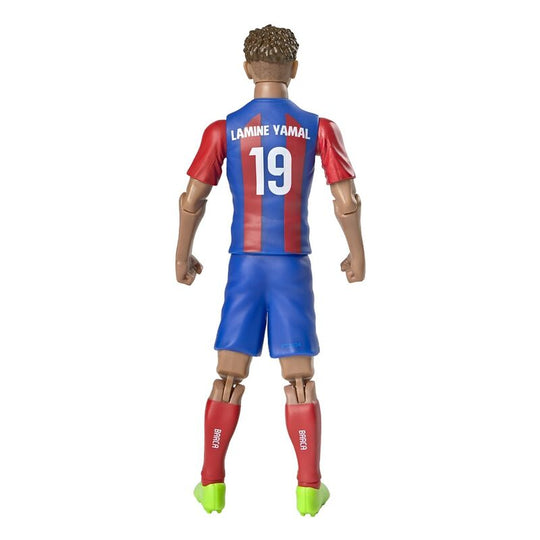 Détail du visage réaliste de la figurine Lamine Yamal avec maillot officiel du FC Barcelona