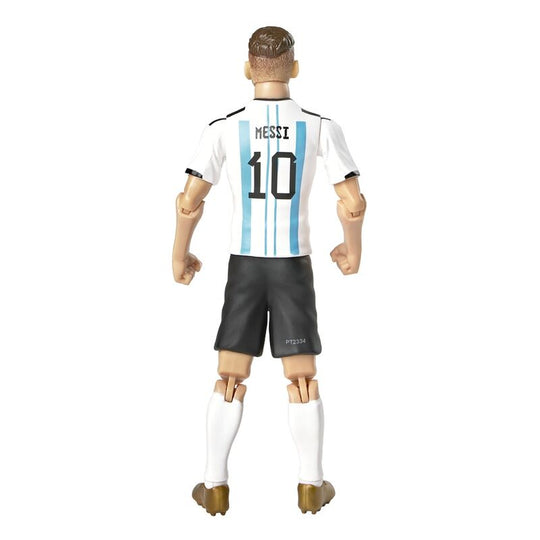 Vue rapprochée du visage réaliste de la figurine Messi signée BANBO TOYS